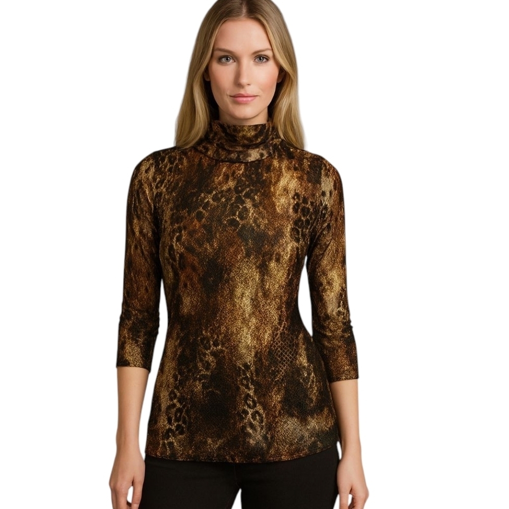 Bianca Nygard Weekend Sheer Lace Animal Print Turtleneck Blouse - Sz 8